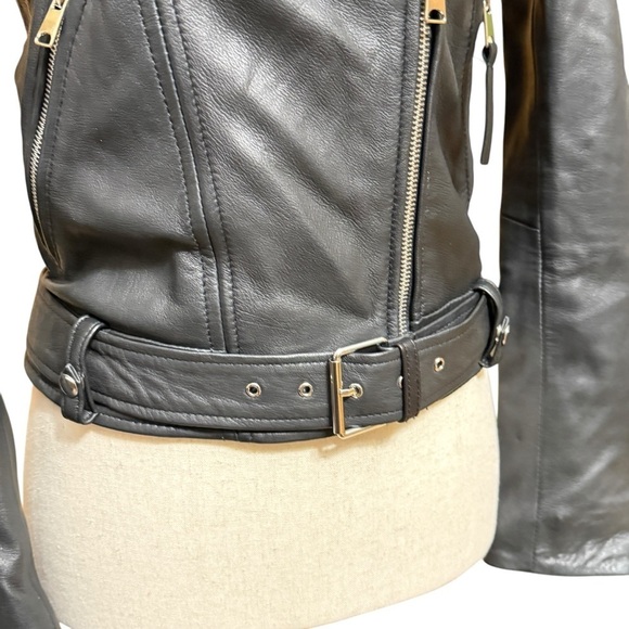 Zara TRF Genuine Sheep Leather Black Biker Jacket. Size Small #1455 - Picture 6 of 8
